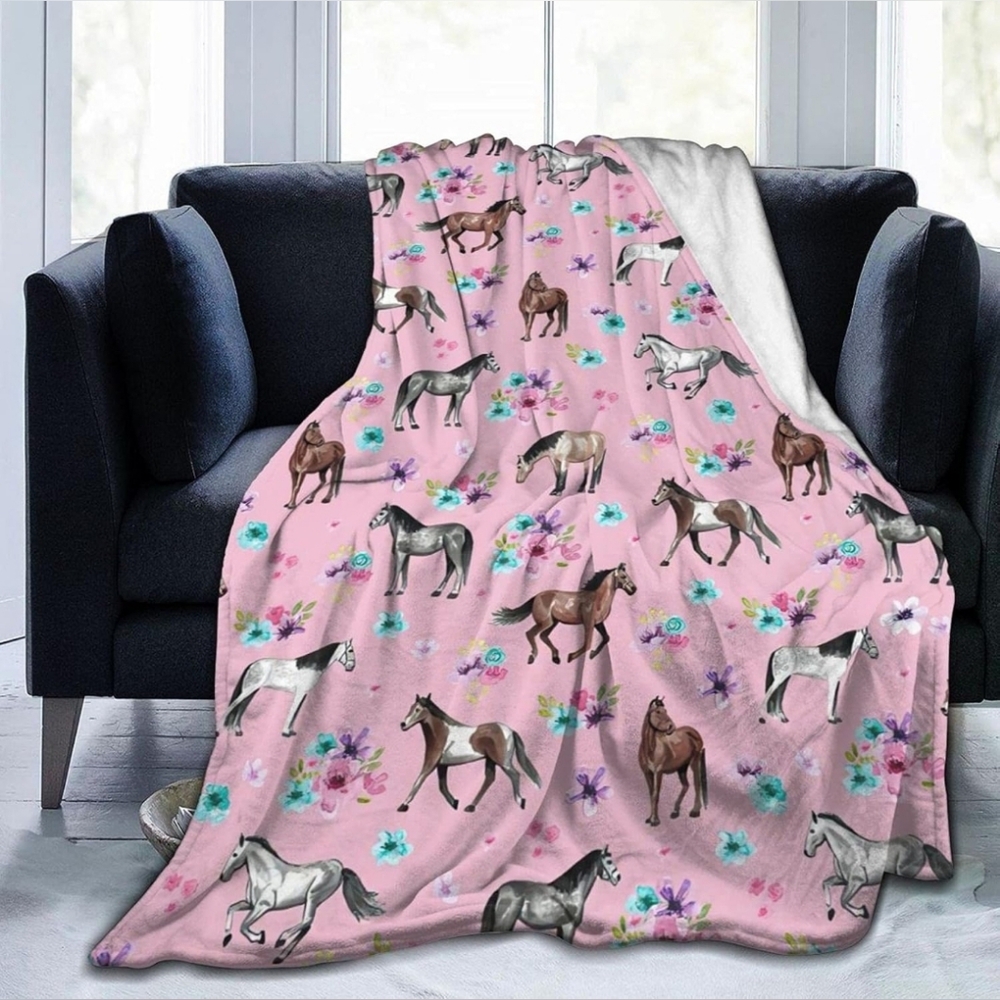 Floral Horses Throw Blanket